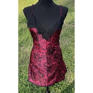 Vintage Vanity Fair Slip‎ Chemise Womens Large Pink Black Lace Made USA 90s